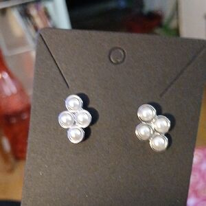 Lia Sophia Silver Tone Cluster Faux Pearl Earrings